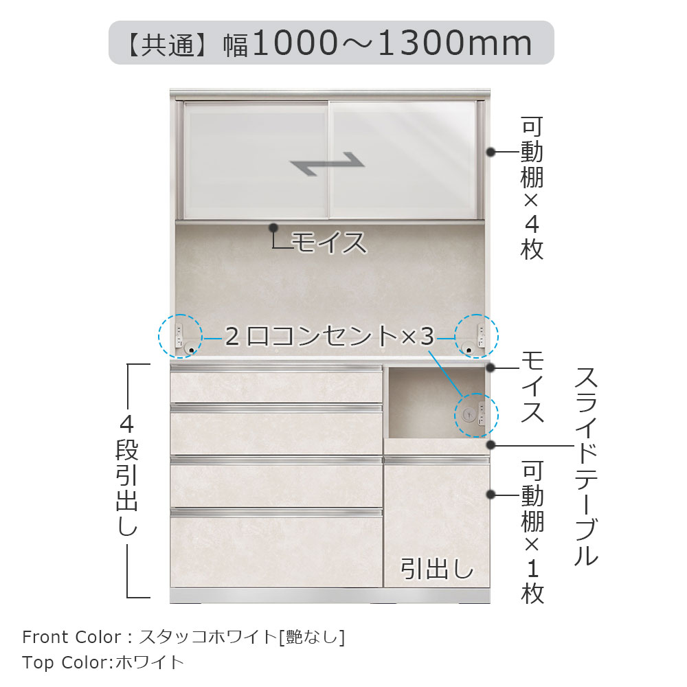 AYANO（綾野製作所）オープンボード「アンジュール」奥行50cm 高さ194cm JW 前板：スタッコホワイト 幅全5サイズ 家電収納の位置（左・右）