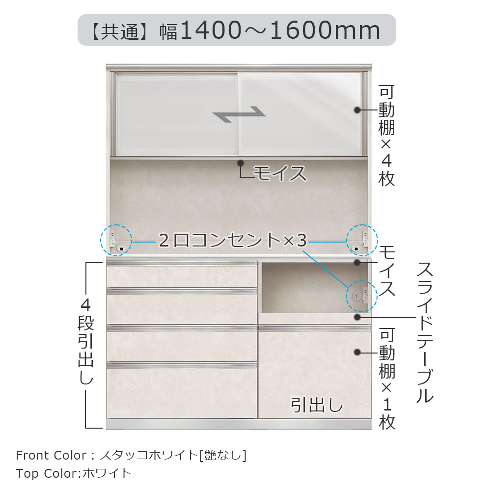 AYANO（綾野製作所）オープンボード「アンジュール」奥行50cm 高さ194cm JW 前板：スタッコホワイト 幅全3サイズ 家電収納の位置（左・右）