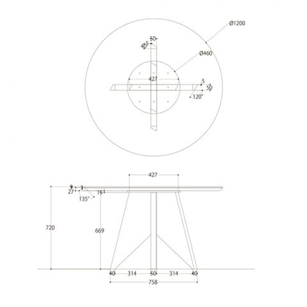ダイニングテーブル「マスターピース MP120 ラウンド」円形 直径120cm ナチュラル/ホワイト