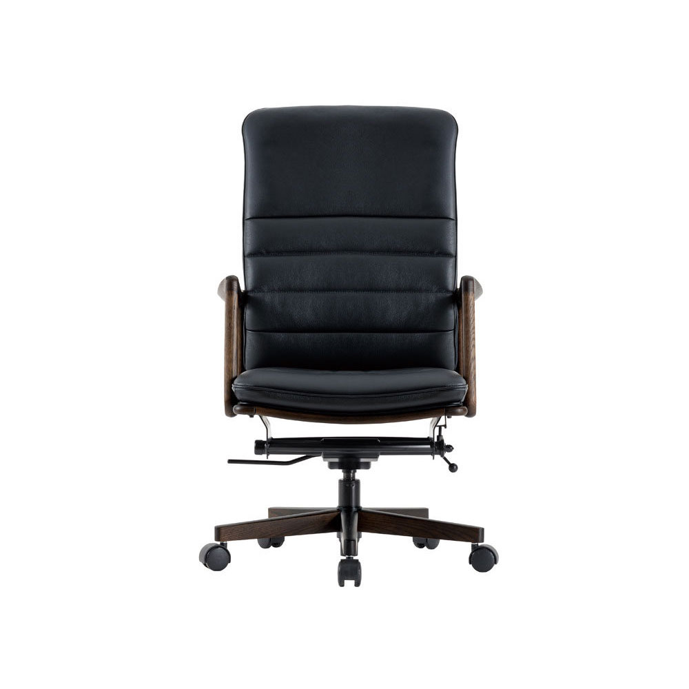 浜本工芸 回転椅子（肘付き）「DSA-3608」ハイバック オーク材カフェ色 革No.1120［No.3600］