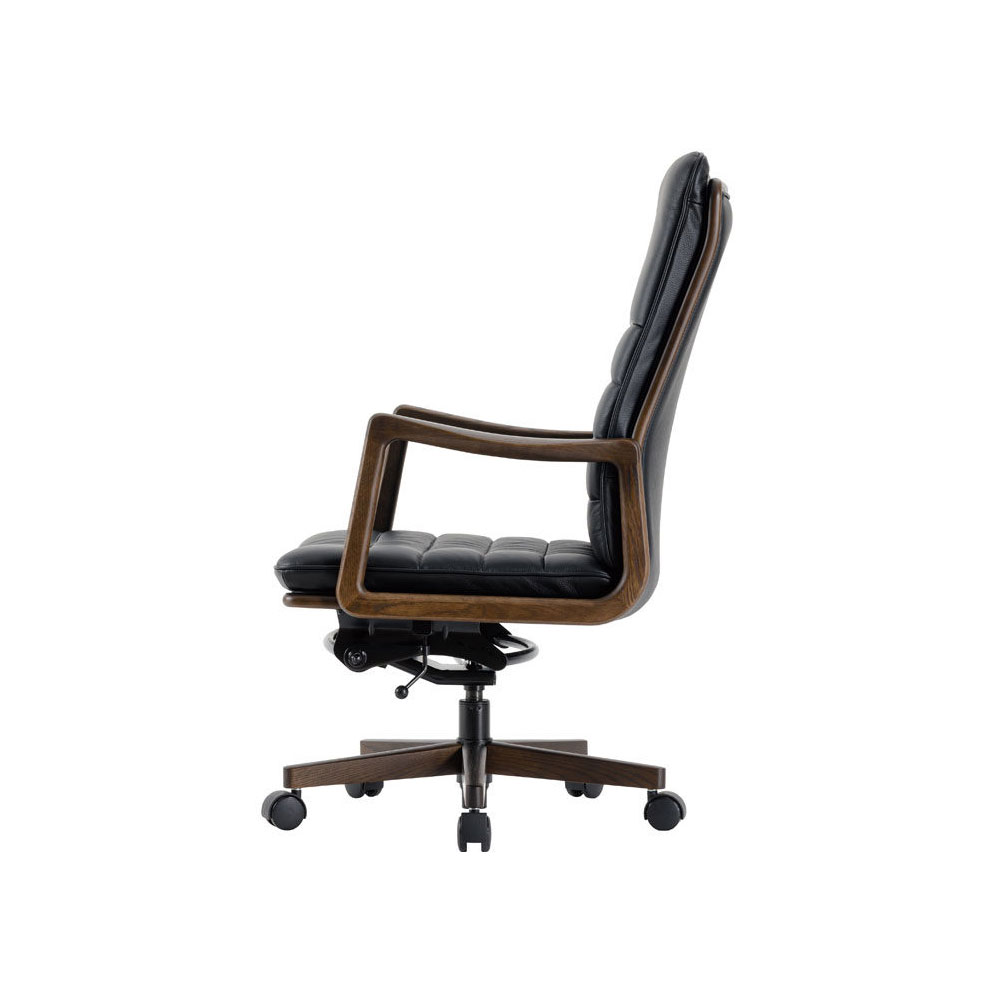 浜本工芸 回転椅子（肘付き）「DSA-3608」ハイバック オーク材カフェ色 革No.1120［No.3600］