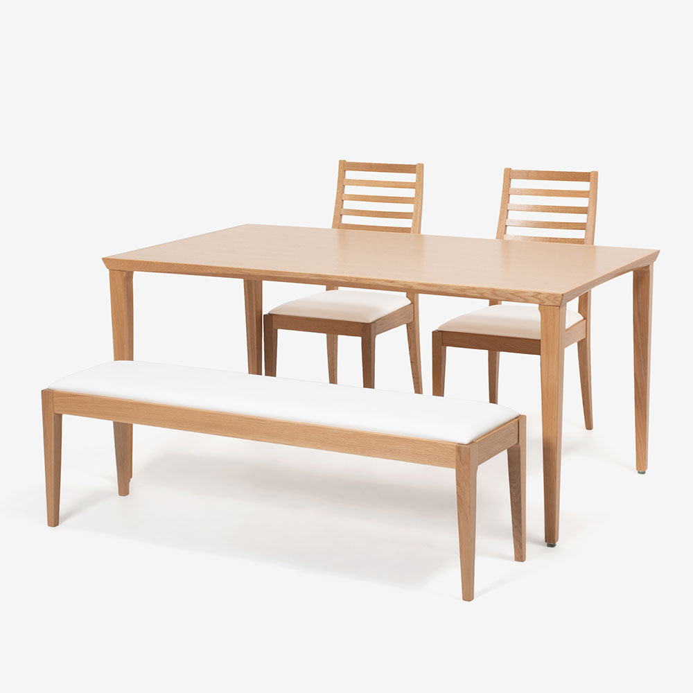 秋田木工　ダイニングセット テーブル「N-T005」+チェア「N005」+ベンチ「N005」ナラ材ホワイトオーク色 全2サイズ