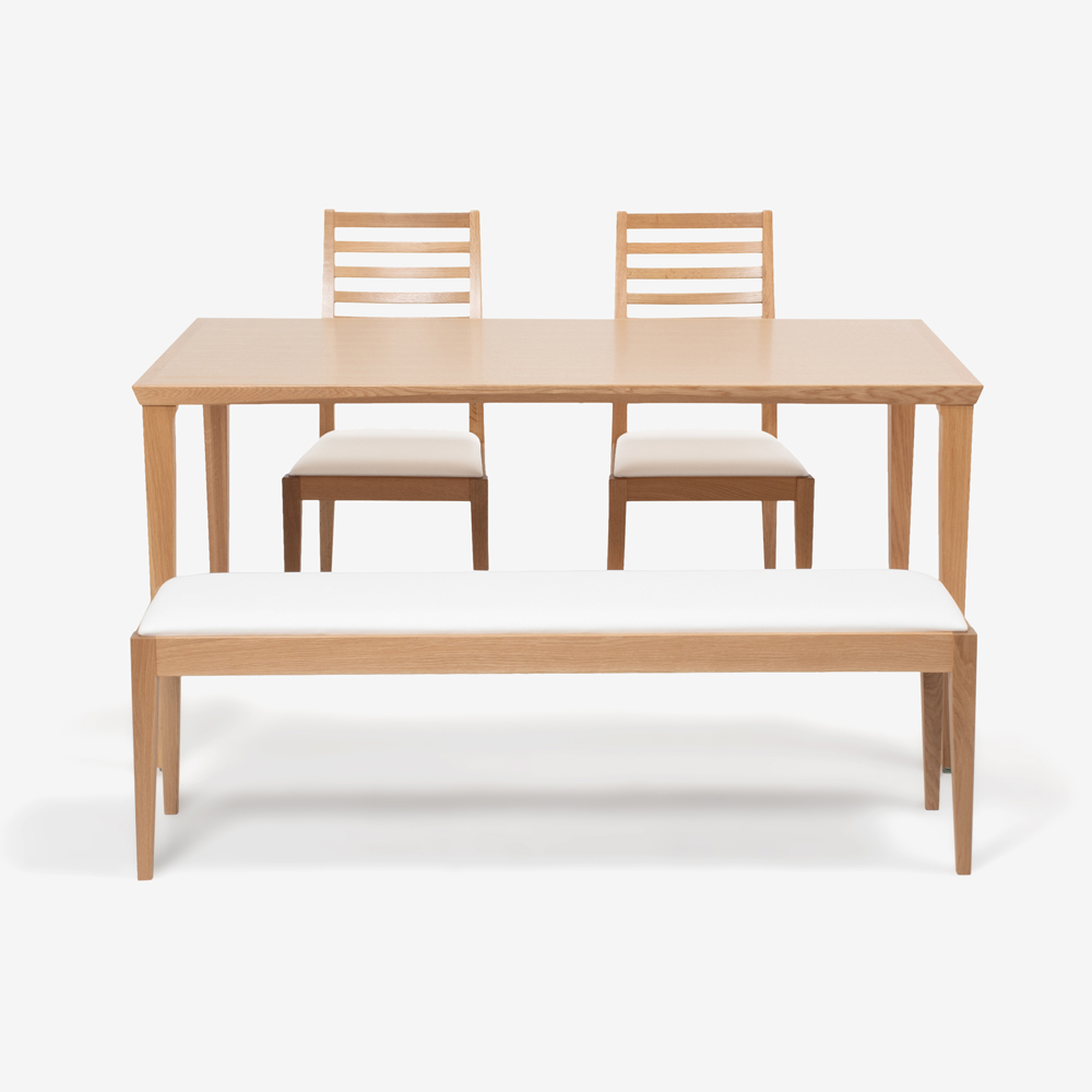 秋田木工　ダイニングセット テーブル「N-T005」+チェア「N005」+ベンチ「N005」ナラ材ホワイトオーク色 全2サイズ