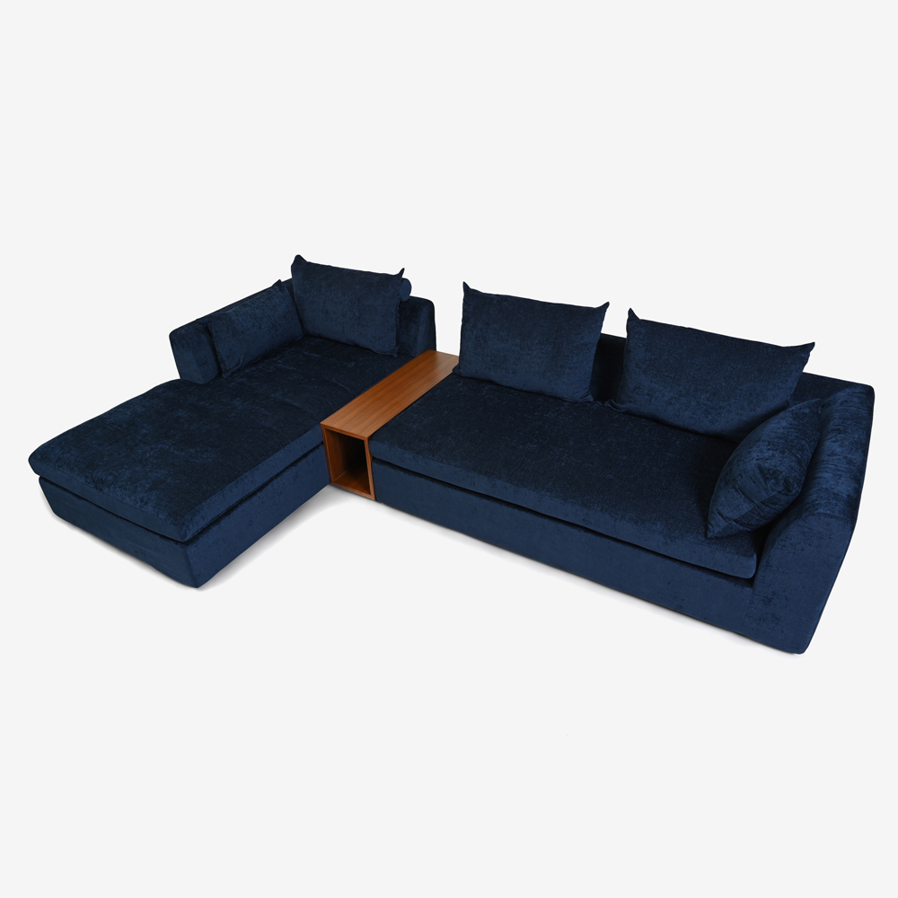 カウチソファ3点セット「OP08（オプティオ08）」幅305cm サイドテーブル付き カバーリング仕様 布#2B ネルソンネイビー【受注生産品】