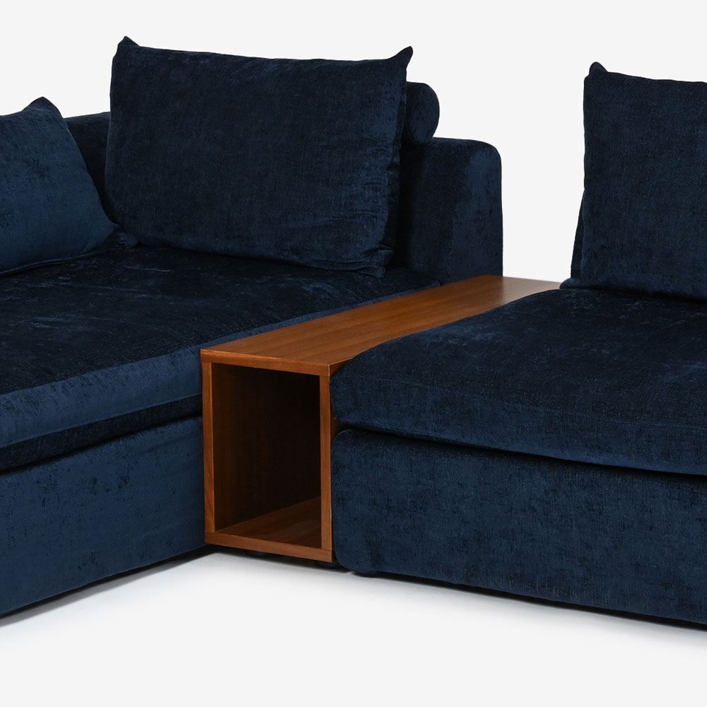 カウチソファ3点セット「OP08（オプティオ08）」幅305cm サイドテーブル付き カバーリング仕様 布#2B ネルソンネイビー【受注生産品】