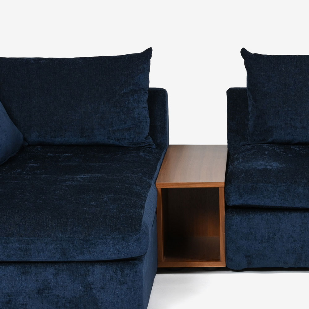 カウチソファ3点セット「OP08（オプティオ08）」幅305cm サイドテーブル付き カバーリング仕様 布#2B ネルソンネイビー【受注生産品】