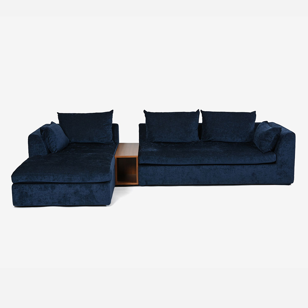 カウチソファ3点セット「OP08（オプティオ08）」幅305cm サイドテーブル付き カバーリング仕様 布#2B ネルソンネイビー【受注生産品】