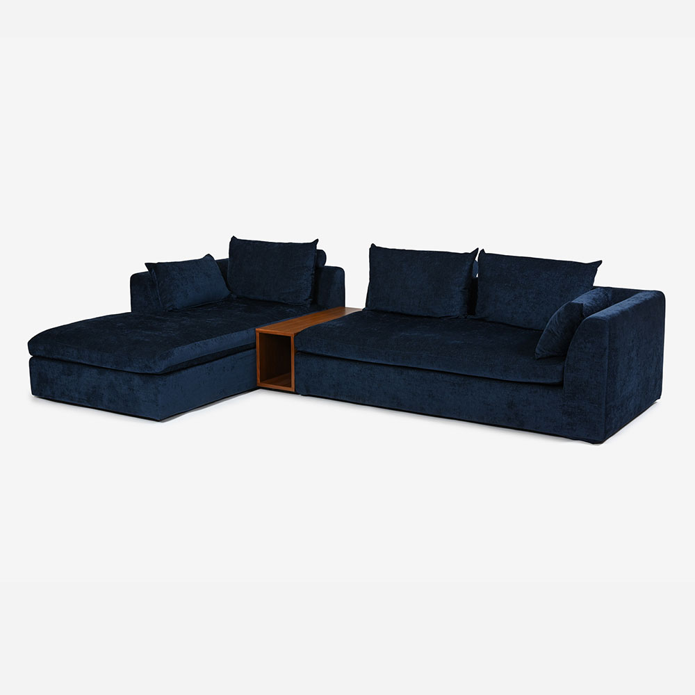 カウチソファ3点セット「OP08（オプティオ08）」幅305cm サイドテーブル付き カバーリング仕様 布#2B ネルソンネイビー【受注生産品】