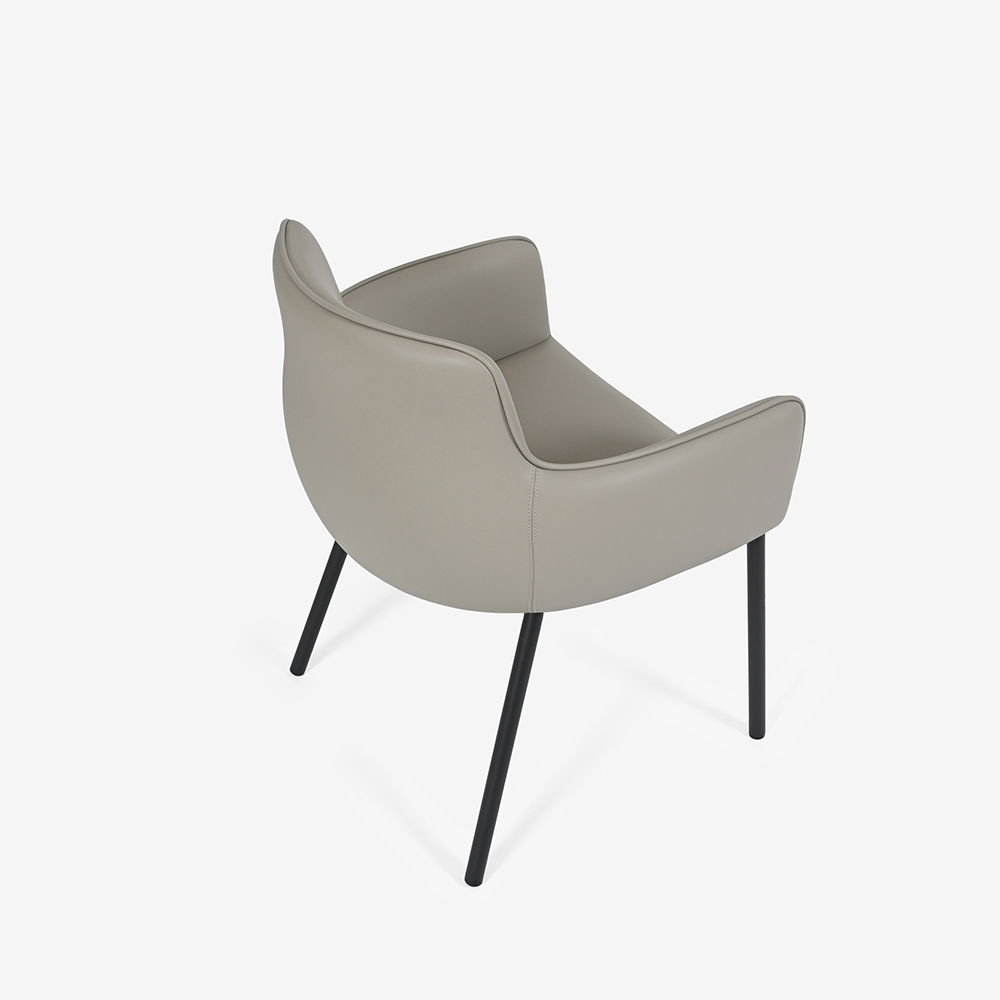 ダイニングチェア（肘付き）「デリス」合成皮革ライトグレー色/脚ブラック色