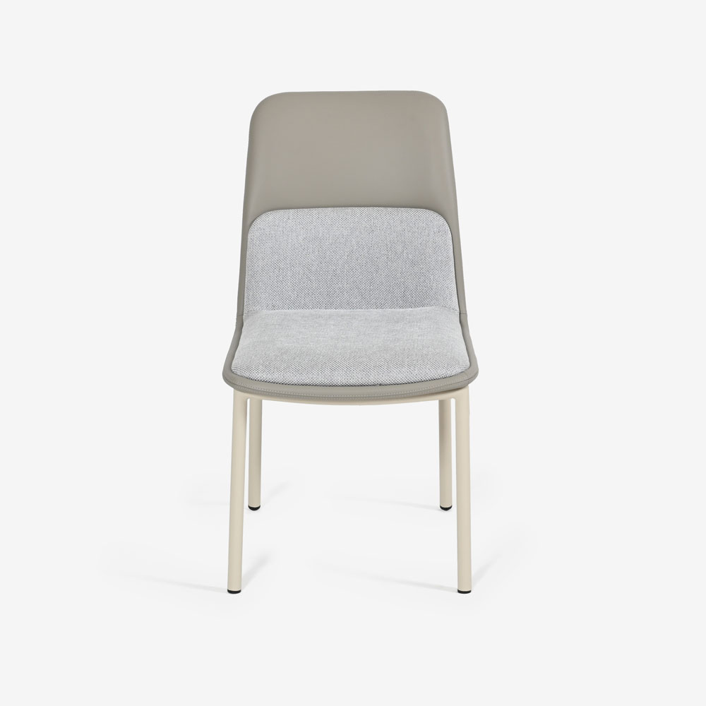 ダイニングチェア「カロル」布ライトグレー色 合成皮革アイボリー色