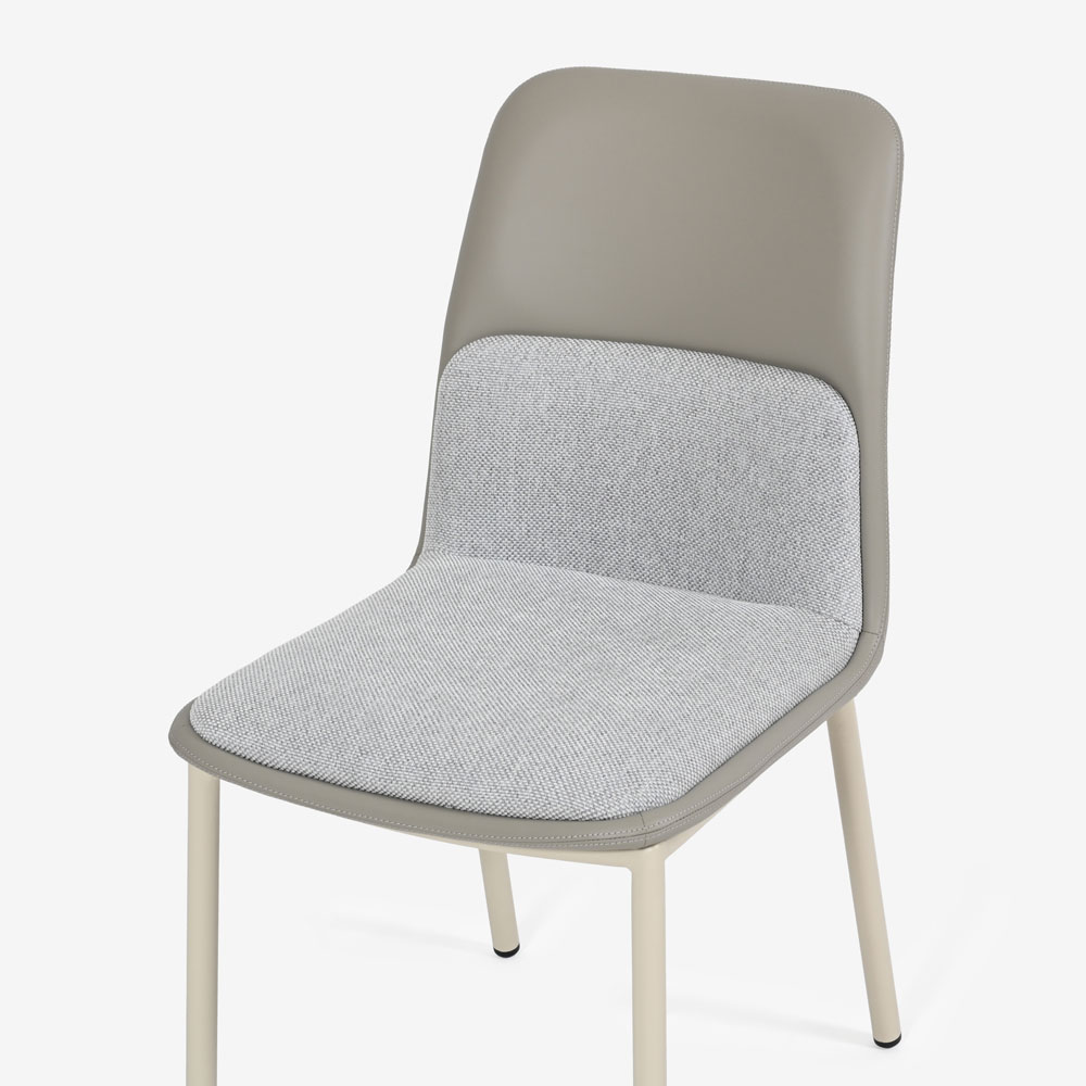 ダイニングチェア「カロル」布ライトグレー色 合成皮革アイボリー色