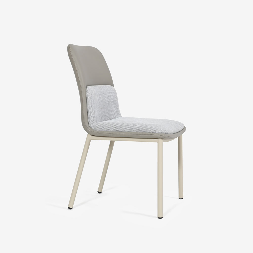 ダイニングチェア「カロル」布ライトグレー色 合成皮革アイボリー色