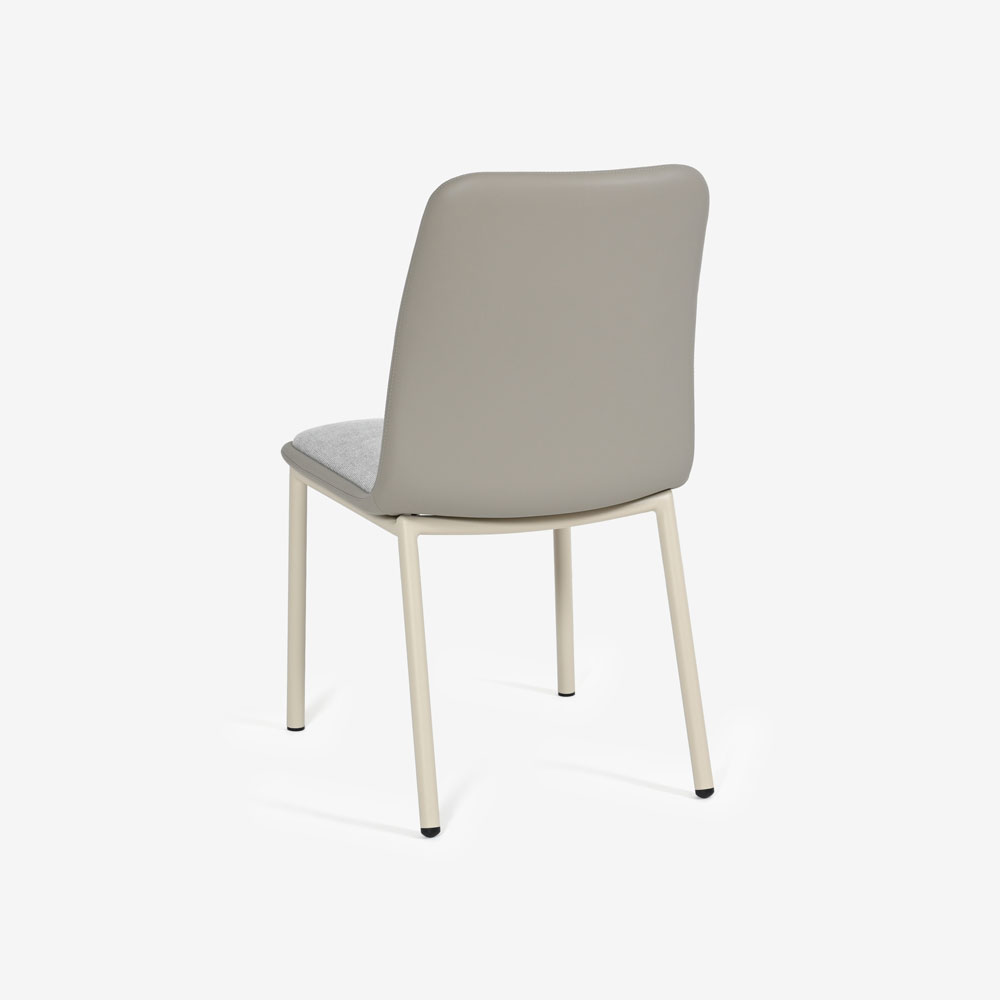 ダイニングチェア「カロル」布ライトグレー色 合成皮革アイボリー色