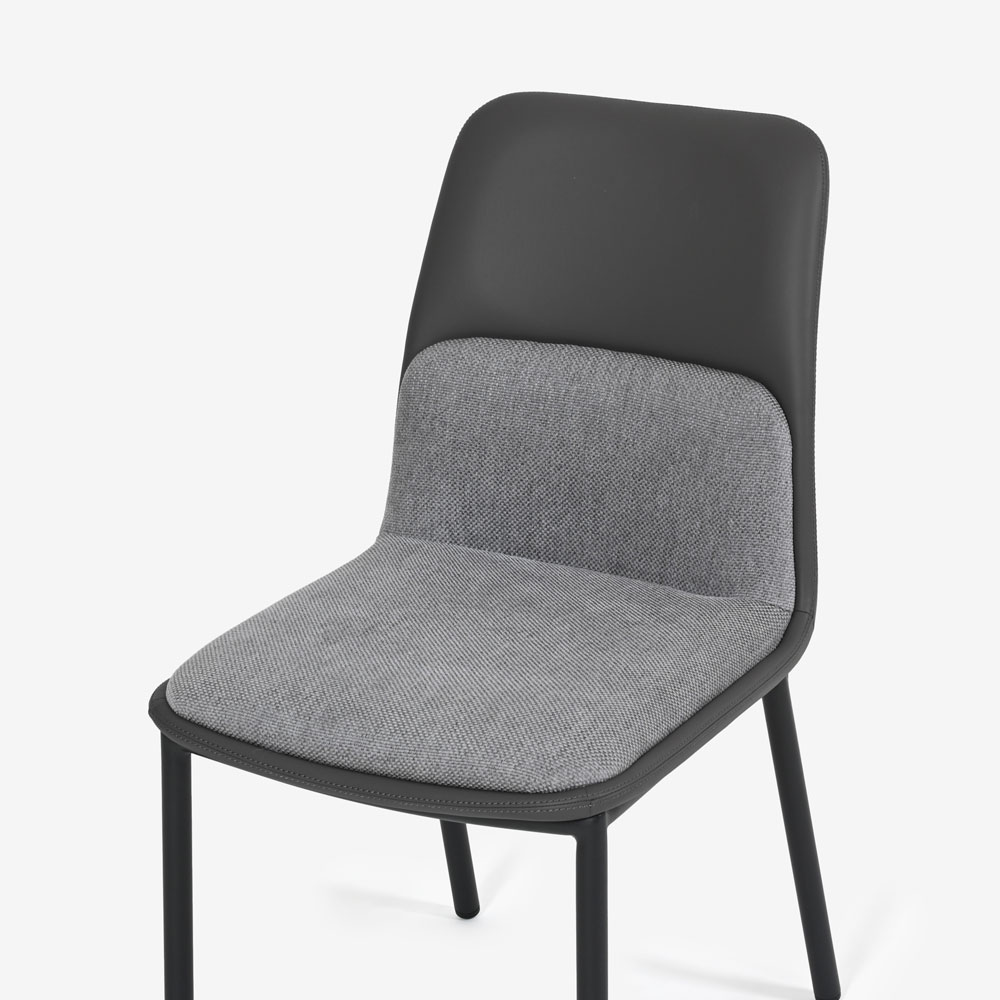 ダイニングチェア「カロル」布ダークグレー色 合成皮革ブラック色