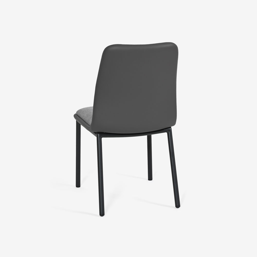 ダイニングチェア「カロル」布ダークグレー色 合成皮革ブラック色