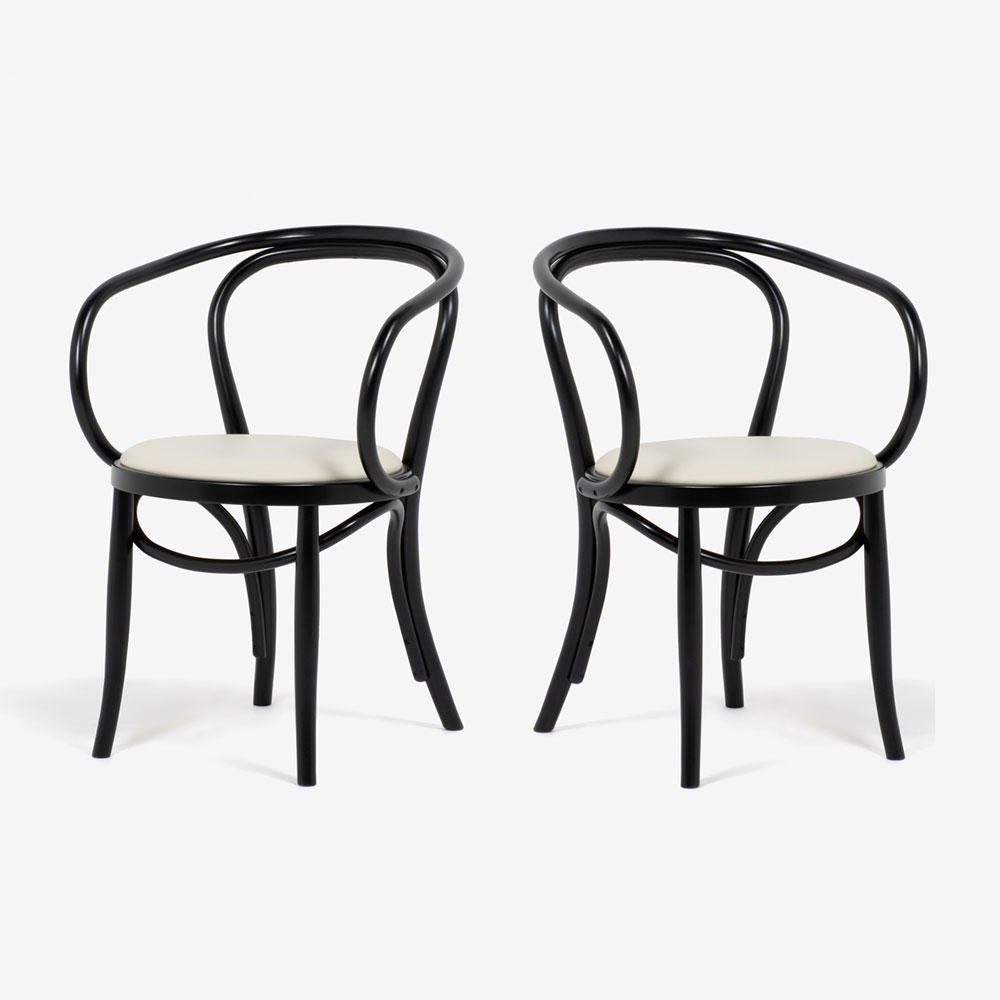 秋田木工 ダイニングチェア「508OU」ブナ材 ブラック色 ソフトレザーホワイト【2脚セット】【セール対象品のため10%OFF】