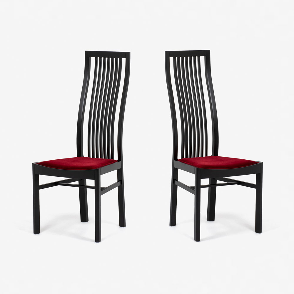 秋田木工 ダイニングチェア「2801」ブナ材ブラック色 張地ベルベットレッド【2脚セット】【セール対象品のため10%OFF】