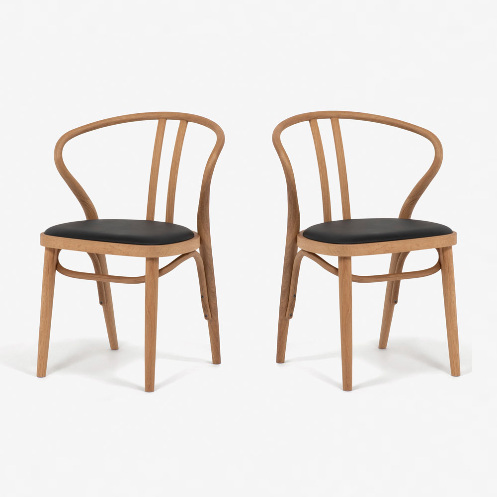 秋田木工 ダイニングチェア「503-OU」ナラ材ホワイトオーク色 PVC ブラック【2脚セット】【セール対象品のため10%OFF】