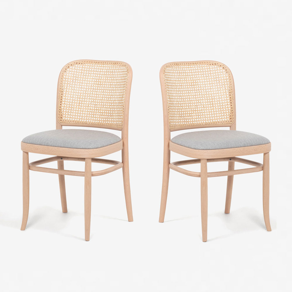 秋田木工 ダイニングチェア「712-RU」ブナ材 白木塗装色/張地 布#A-16/背もたれ 籐張り【2脚セット】【セール対象品のため10%OFF】