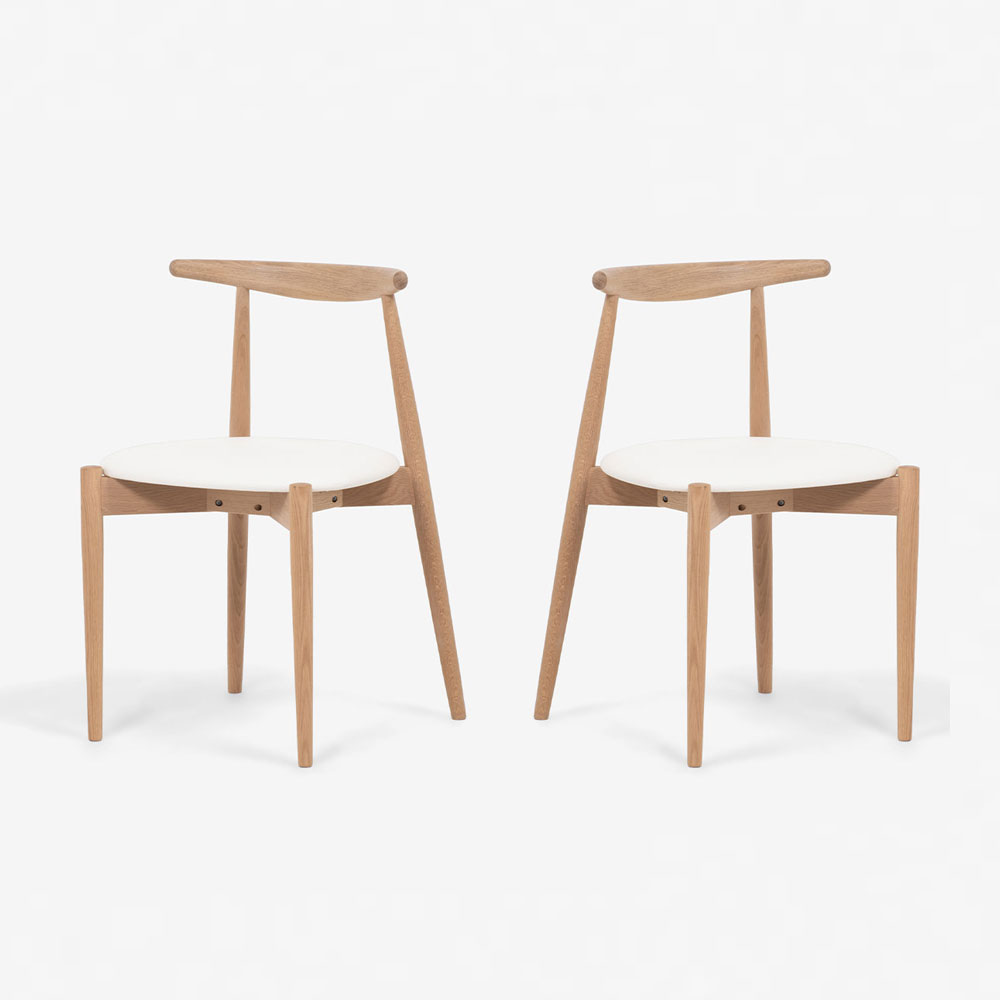 秋田木工 ダイニングチェア「No.0808」ナラ材 白木塗装 PVCIV2 アイボリー色【2脚セット】【セール対象品のため10%OFF】