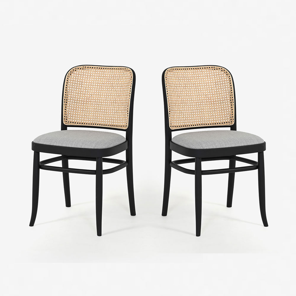 秋田木工 ダイニングチェア「712-RU」ブナ材 WLBK色/張地 布#リミックス0123/背もたれ 籐張り【2脚セット】【セール対象品のため10%OFF】