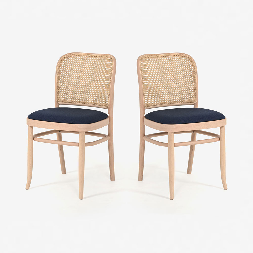 秋田木工 ダイニングチェア「712-RU」ブナ材 白木塗装 張地 布#スチールカットトリオ0796 背もたれ 籐張り【2脚セット】【セール対象品のため10%OFF】