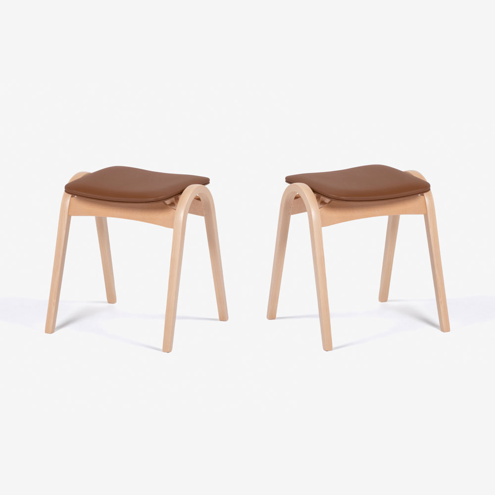 秋田木工 スツール「No.202」ブナ材NA(ナチュラル)色 張地PVC#BR【2脚セット】【セール対象品のため10%OFF】