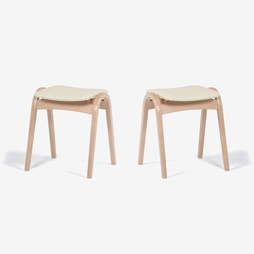 秋田木工 スツール「No.202」ブナ材NAナチュラル色 張地#PVCBE ベージュ色【2脚セット】【セール対象品のため10%OFF】