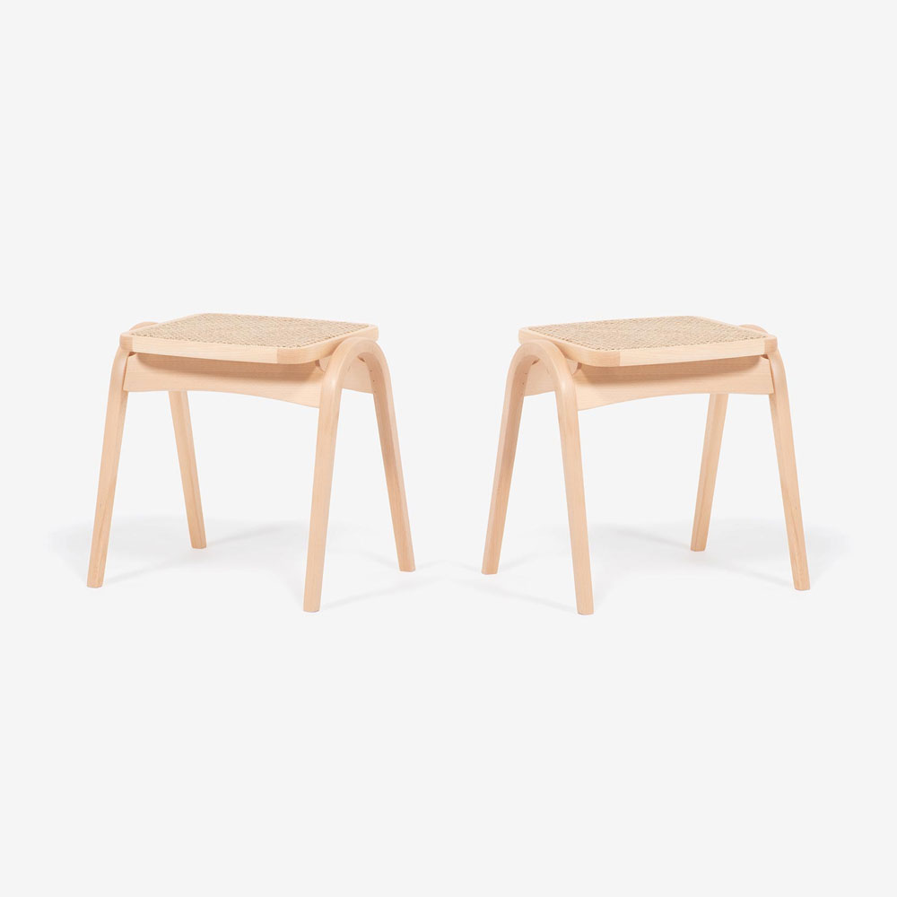 秋田木工 スツール「202-R3」ブナ材艶消しナチュラル色 座面籐張り【2脚セット】【セール対象品のため10%OFF】