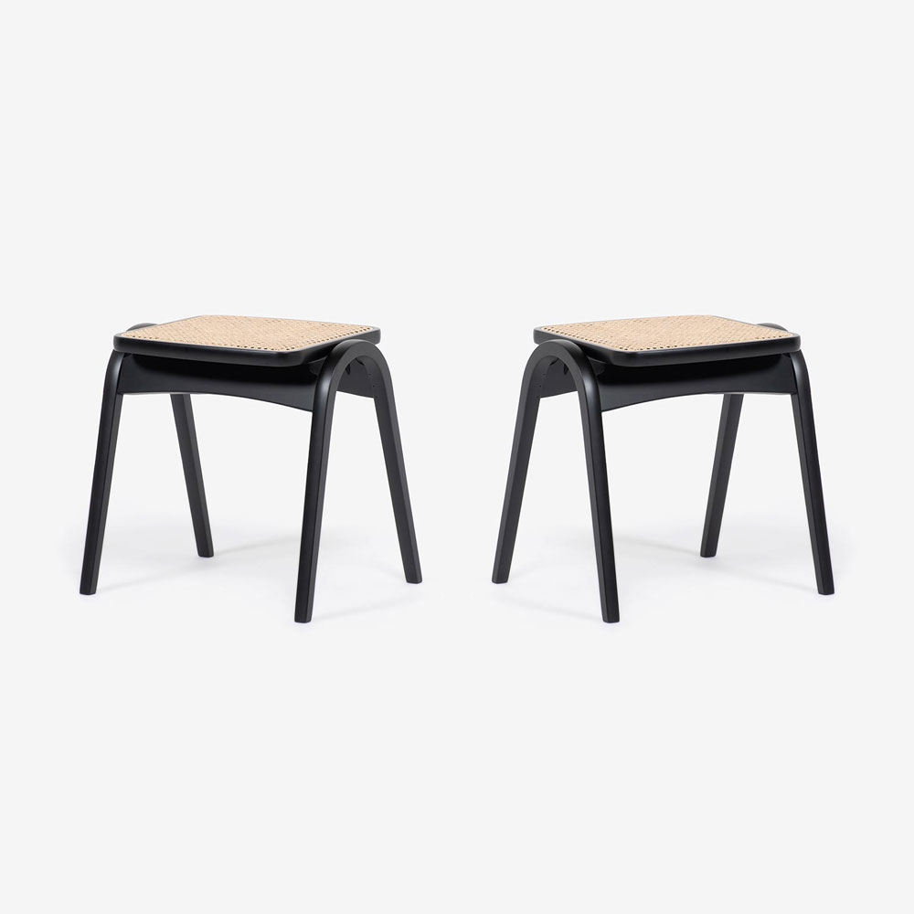 秋田木工 スツール「202-R・R3」ブナ材艶消しブラック色/座面籐張り【2脚セット】【セール対象品のため10%OFF】