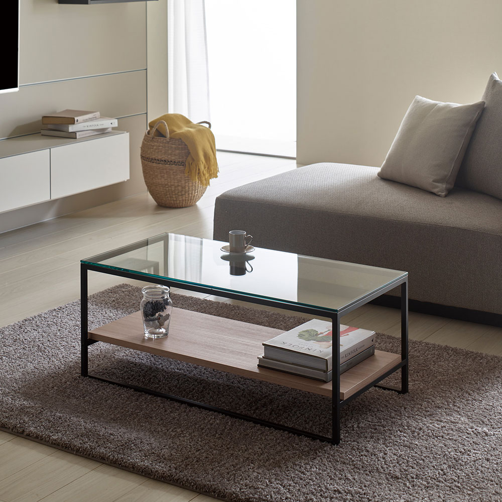 Pamouna（パモウナ）リビングテーブル「IR-SG90T」ガラス天板 幅90cm 奥行44.5cm  棚板全3色