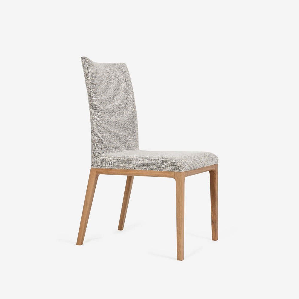 ダイニングチェア「エリス」オーク材 ホワイトオーク色 布ライトグレー色