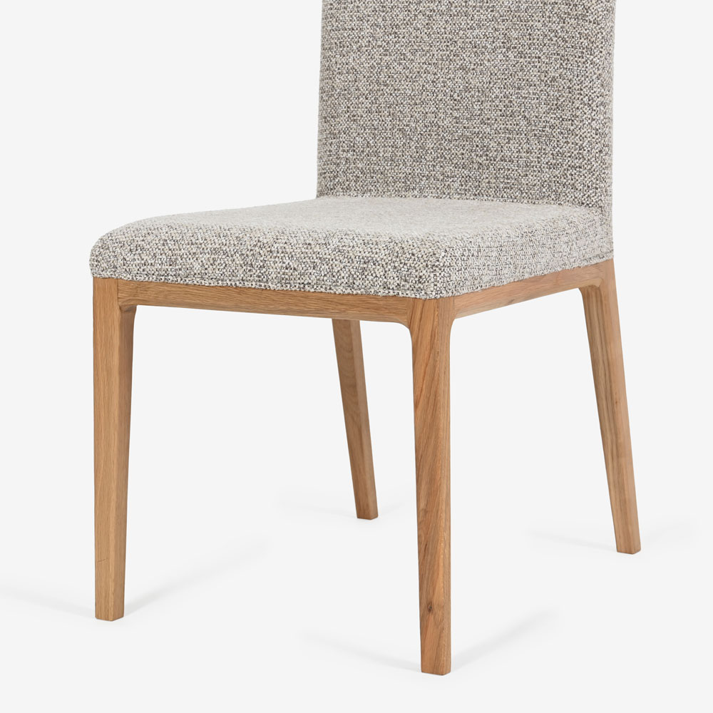 ダイニングチェア「エリス」オーク材 ホワイトオーク色 布ライトグレー色