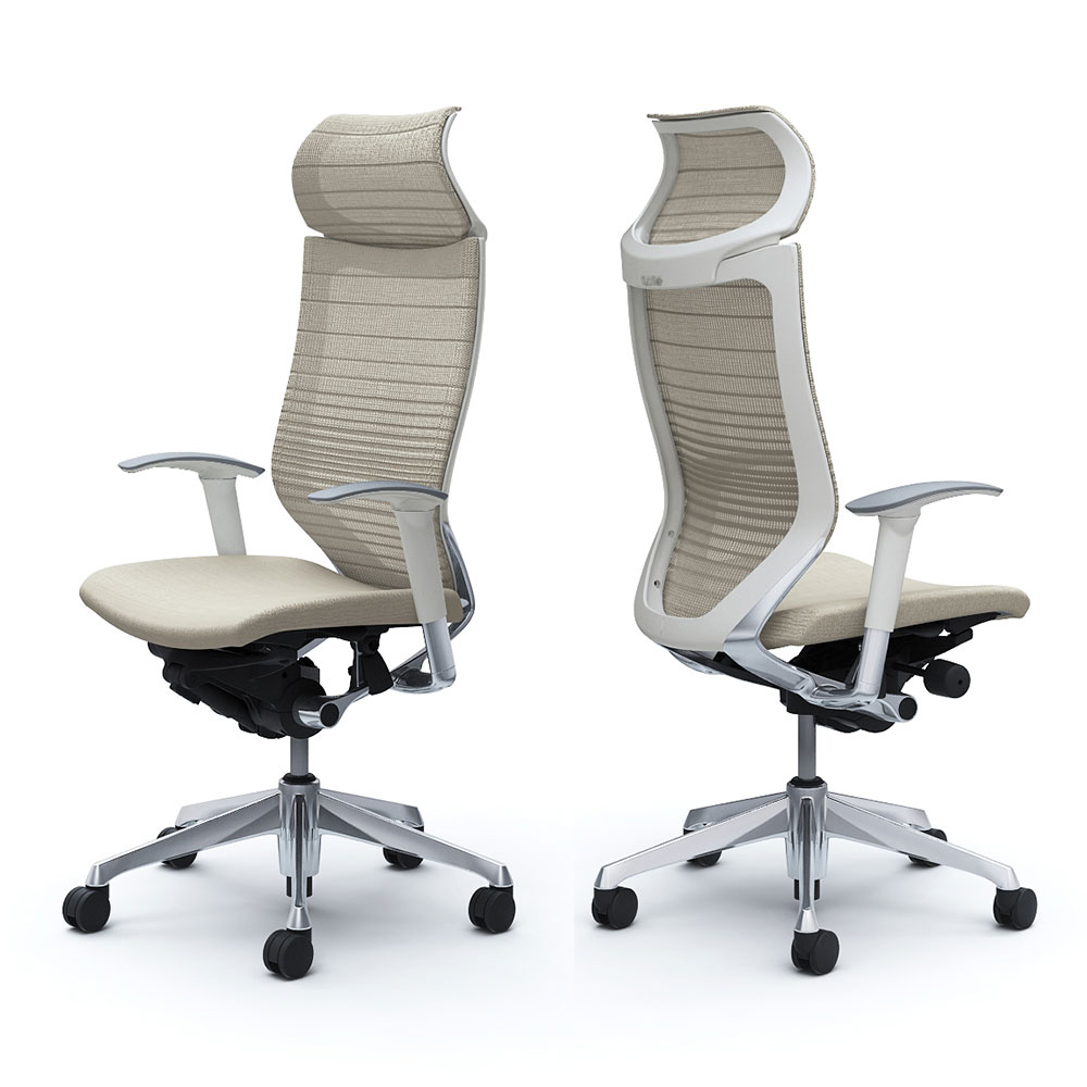 「バロンチェア CP87BW-FGR」エクストラハイバック 固定ヘッドレスト 座面/クッション 背/グラデーションサポートメッシュ フレーム/ポリッシュ ボディーカラー/ホワイト アジャストアーム 張地全6色【受注生産品】okamura(オカムラ)