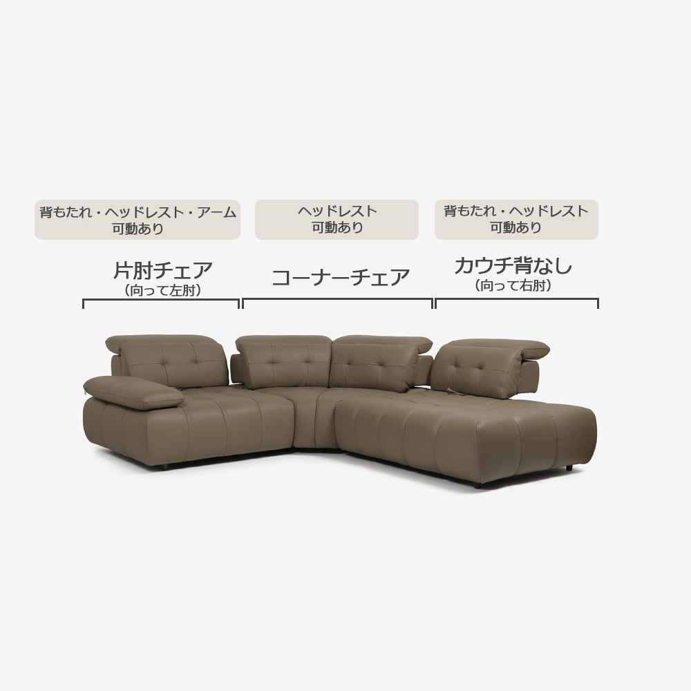 CORIUM（コリウム）コーナーカウチソファ3点セット 向って右カウチ「ヴァロ model.COR-A6351」革#CO-JRY513E パインバーク色
