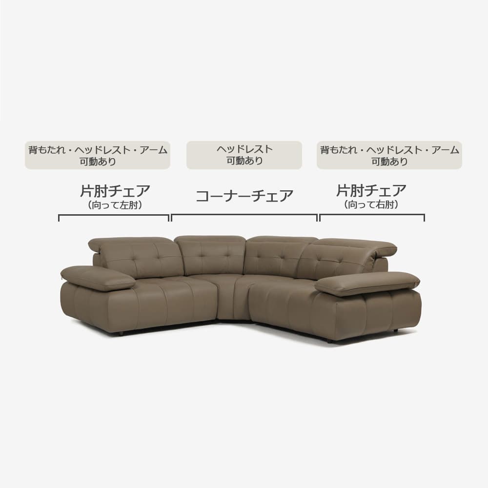 CORIUM（コリウム）コーナーソファ3点セット「ヴァロ model.COR-A6351」革#CO-JRY513E パインバーク色