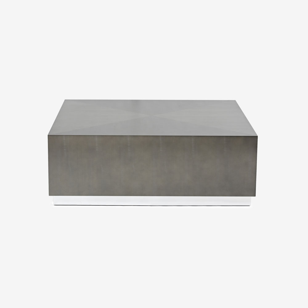 センターテーブル「デコレ2」バスウッド材シルバーブラック色 艶消し 正方形 幅100cm【受注生産品】