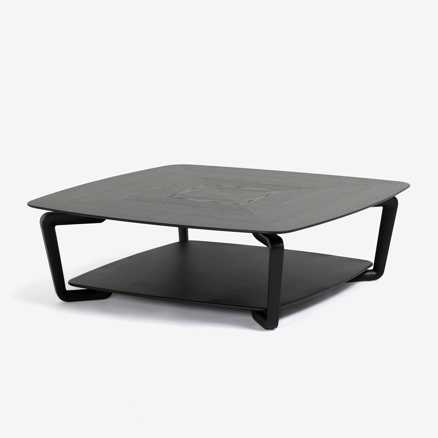 PoltronaFrau（ポルトローナ・フラウ）センターテーブル「フィオリーレ」120cm角 アッシュ材ダークブラウン色/革ブラック色