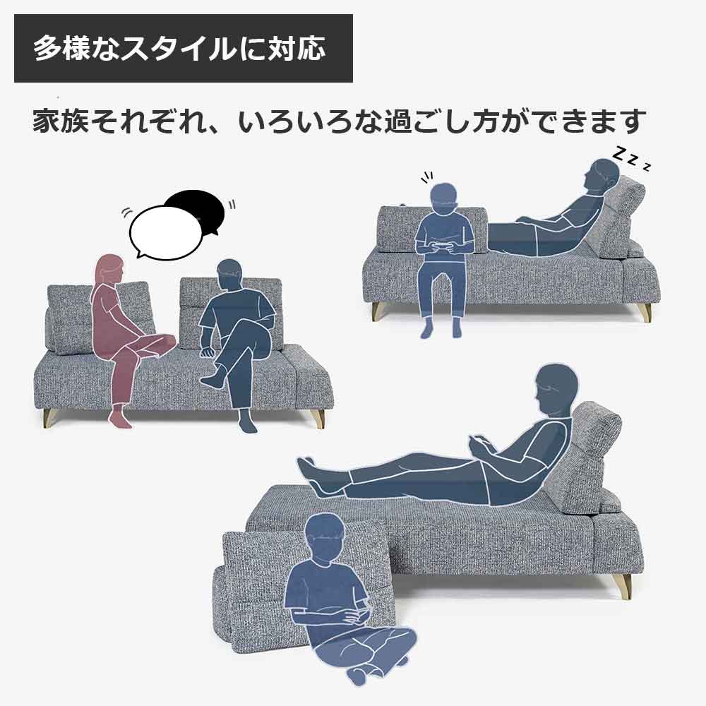 ソファ4点セット 「ミラージュNM」ソファベース向って右肘 カバーリング仕様 張地#布B MNR81 ブルー色 金属脚【受注生産品】