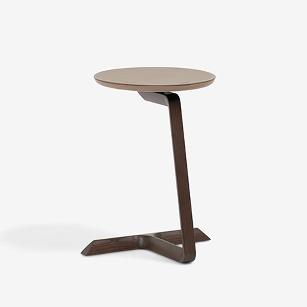 PoltronaFrau（ポルトローナ・フラウ）サイドテーブル楕円形「Fidelio フィデリオ」 アッシュ材モカ色 革トープ色