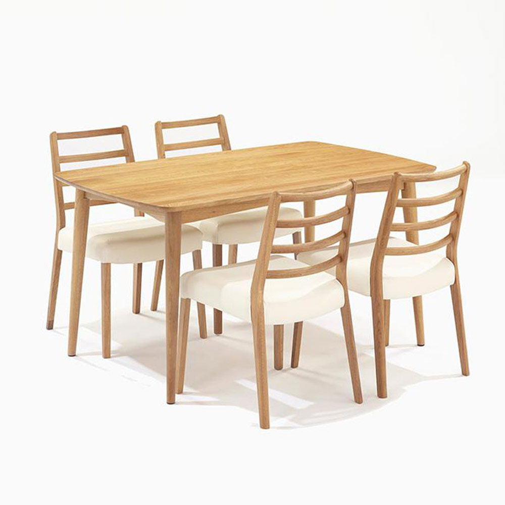 ダイニングセット「シネマ3」オーク材ホワイトオーク色　テーブル3サイズ 座面PVC2色【セール対象品のため10%OFF】