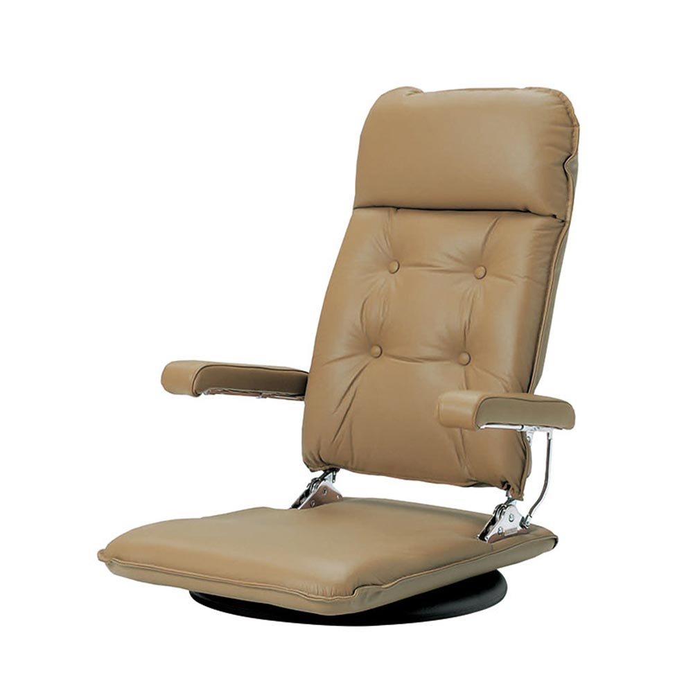 座椅子「MFR」回転式 半革 ライトブラウン色