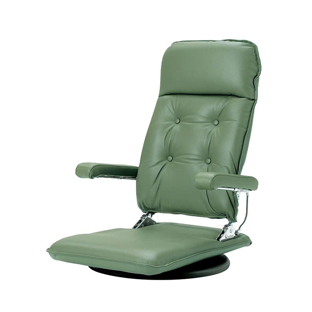座椅子「MFR」回転式 革/一部合成皮革 グリーン色