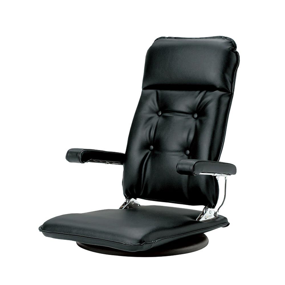 座椅子「MFR」回転式 革/一部合成皮革 ブラック色