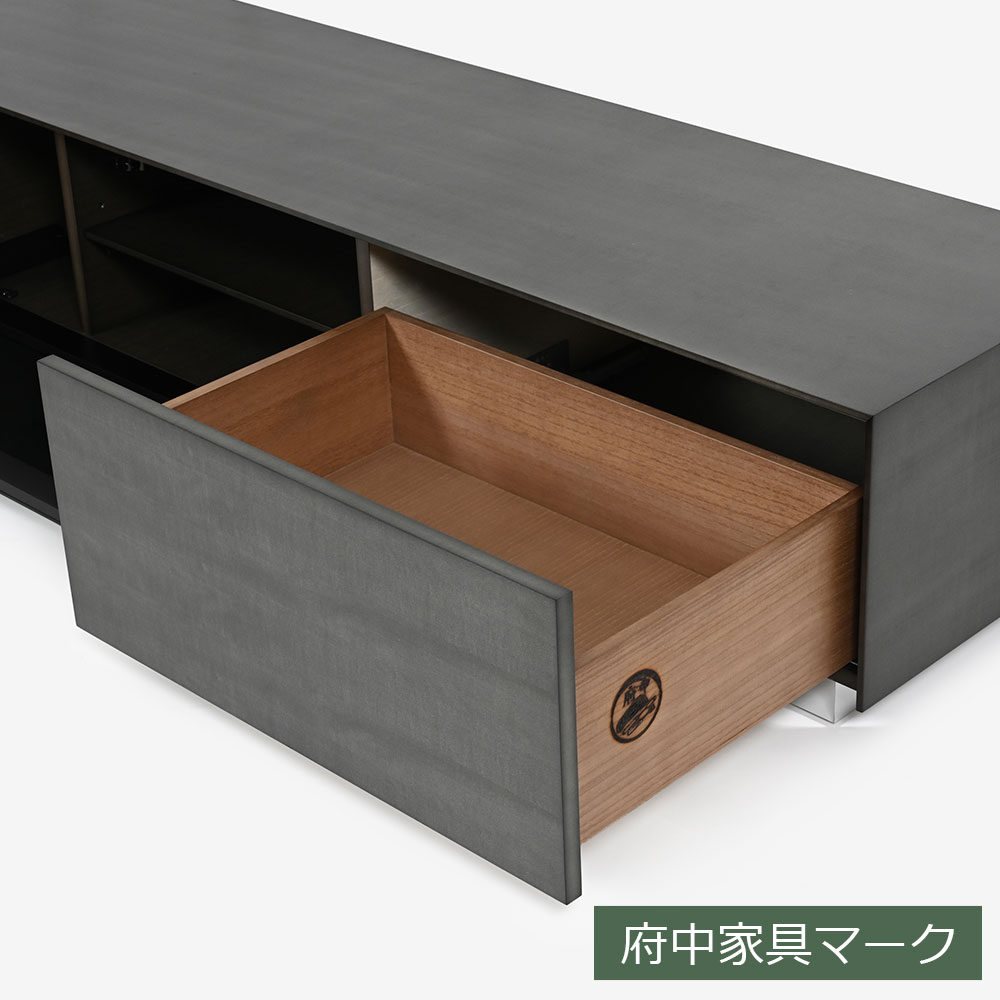 テレビボード「デコレ2」幅210cm バスウッド材シルバーブラック色 艶消し【受注生産品】