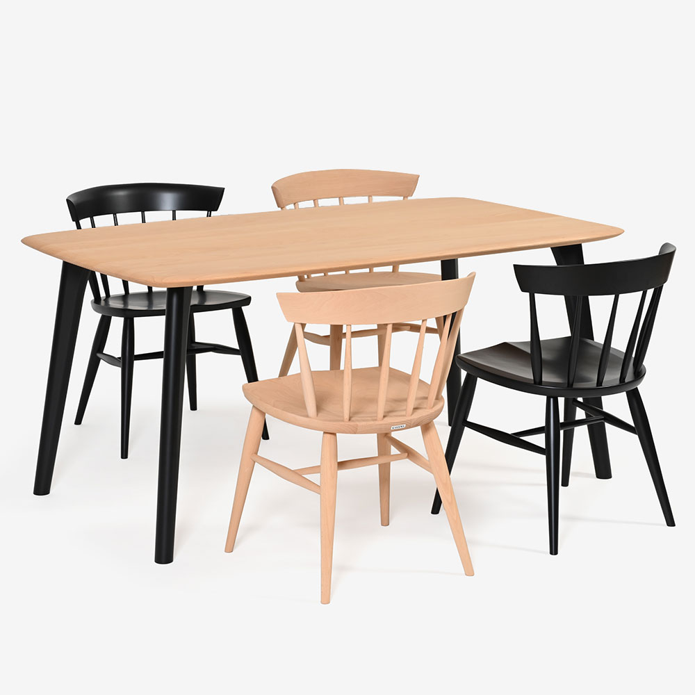 ダイニングセット「トリート」ブナ材 テーブル 天板NM色/脚BP色 ＋チェア NM色2脚 BP色2脚 全4サイズ【受注生産品】