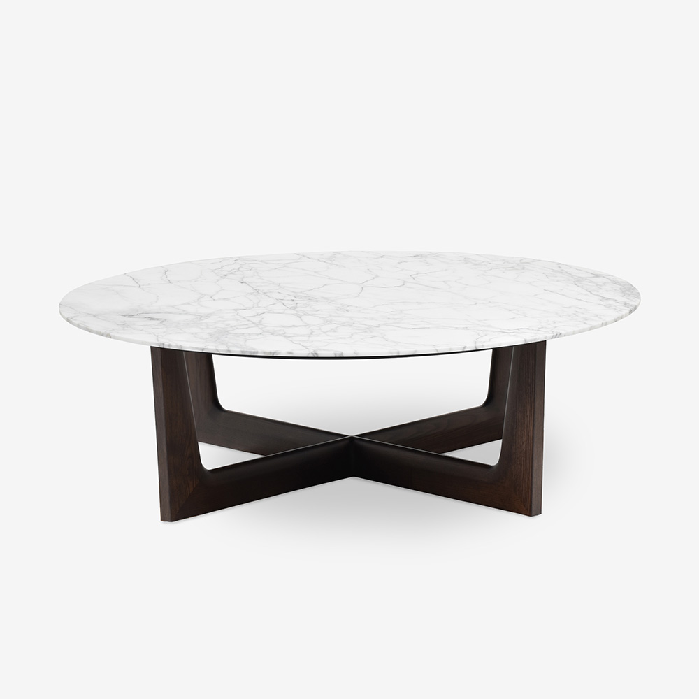 PoltronaFrau(ポルトローナ・フラウ)センターテーブル「Ilary イラリー」丸110cm 大理石アラベスカート 脚アッシュ材 モカ色