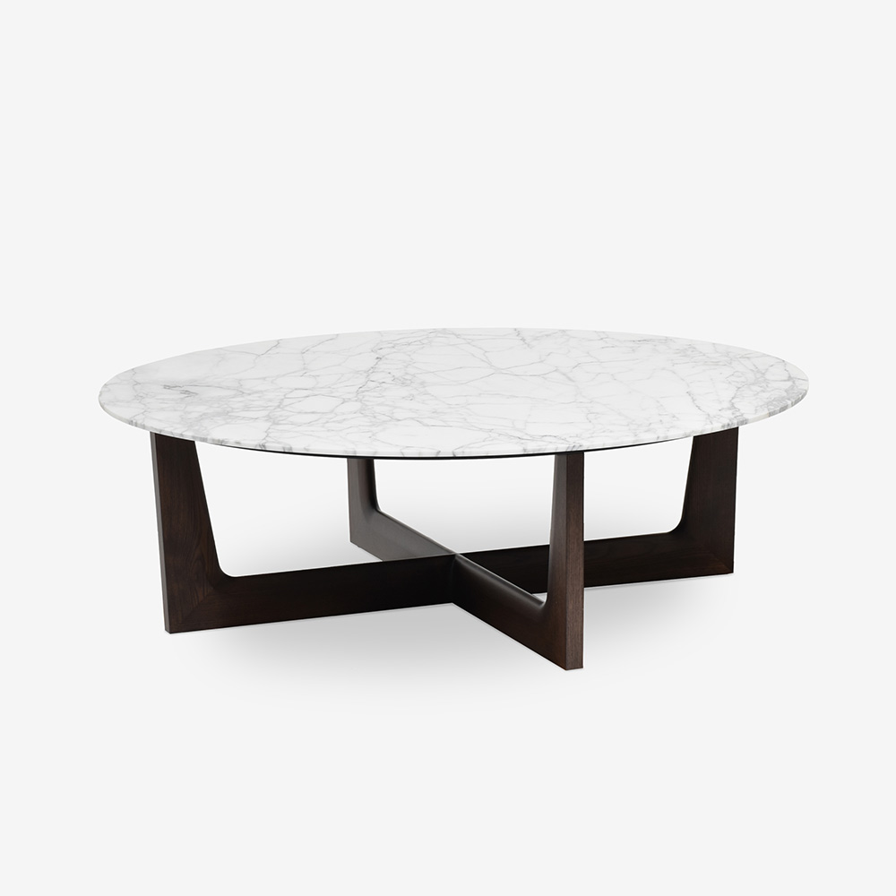 PoltronaFrau（ポルトローナ・フラウ）センターテーブル「Ilary イラリー」丸110cm 大理石アラベスカート  脚アッシュ材 モカ色