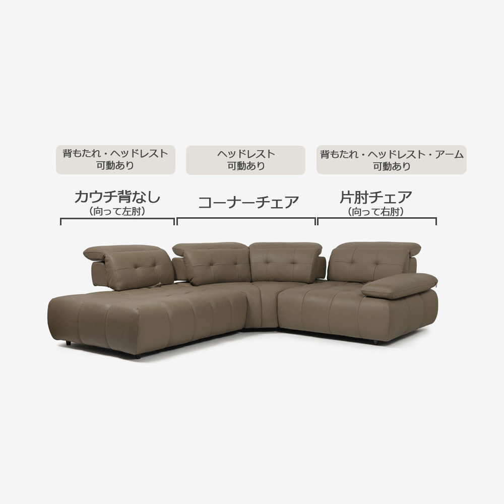 CORIUM（コリウム）コーナーカウチソファ3点セット 向って左カウチ「ヴァロ model.COR-A6351」革#CO-JRY513E パインバーク色