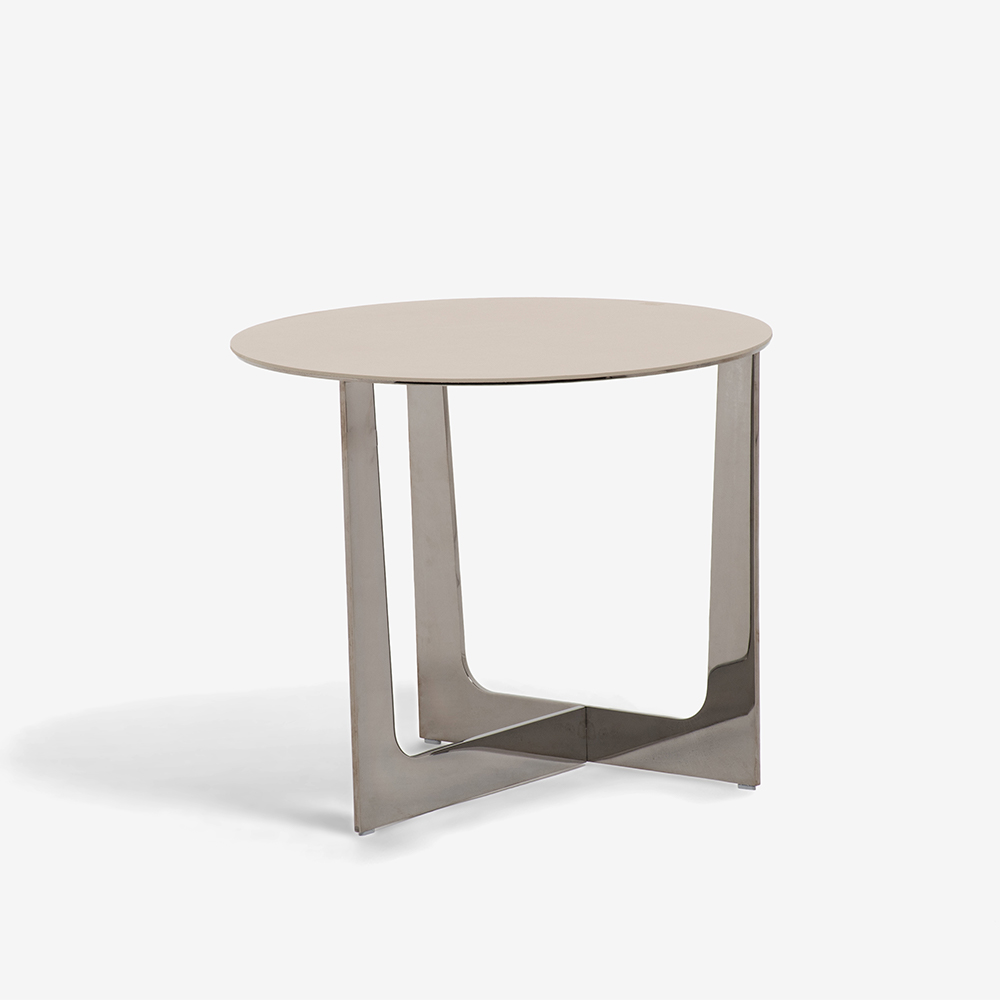 PoltronaFrau（ポルトローナ・フラウ）サイドテーブル「Ilary イラリー H45」丸53cm 天板 革ライトグレー